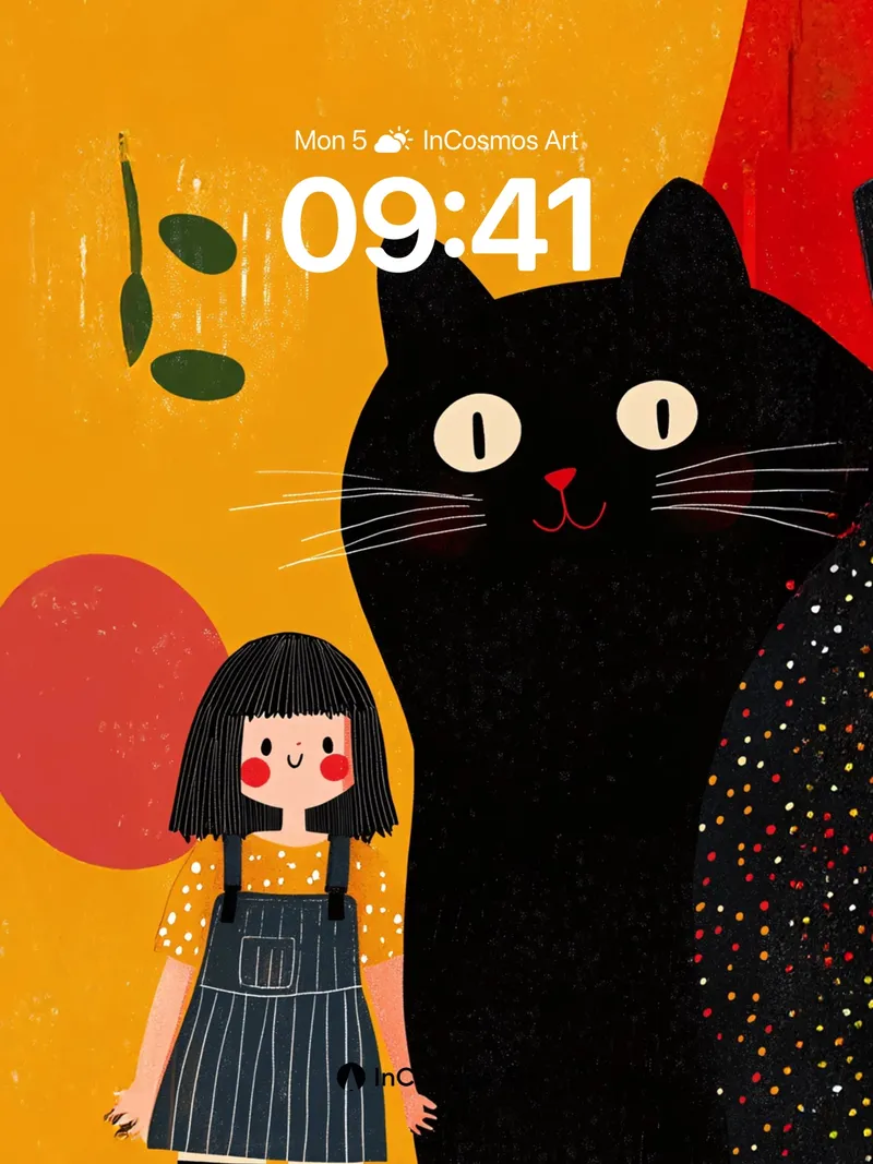 Whimsical Wonder Wallpaper with Polka-Dotted Cat