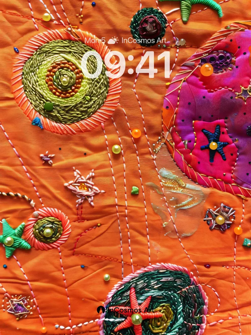 Whimsical Embroidery Wallpaper with Cosmic Threads
