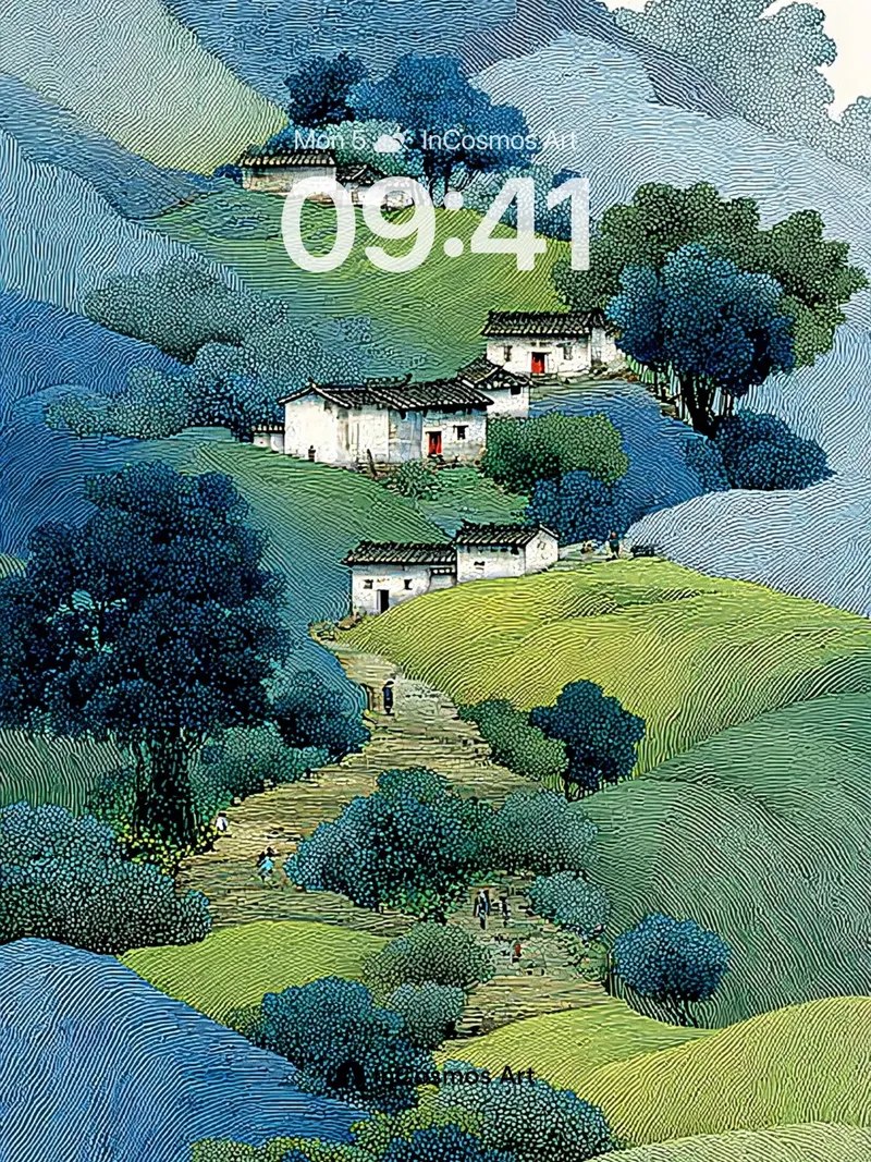 Whispering Hills Wallpaper with Ink-Brush Texture