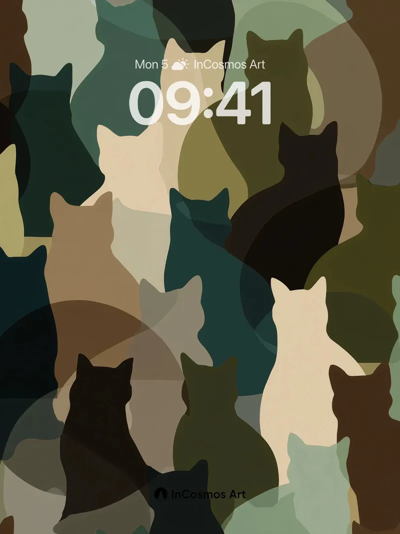 Whispering Feline Camouflage Wallpaper with Shadowed Silhouettes