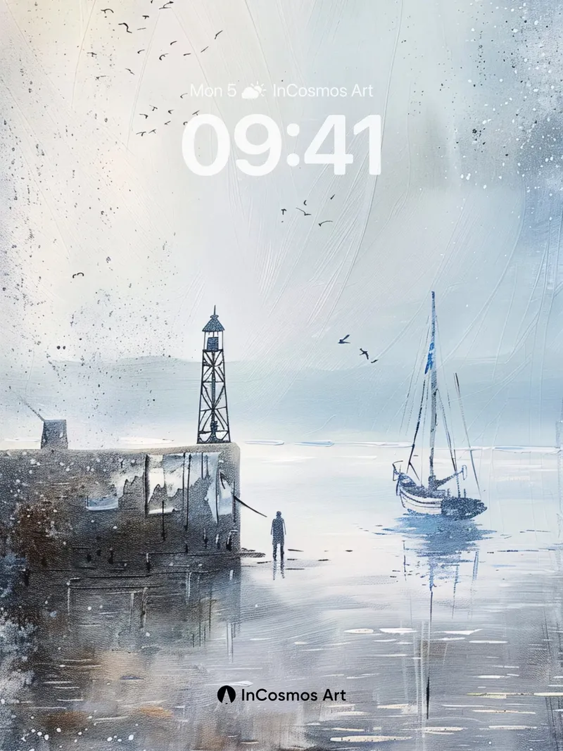 Serenity Harbor Wallpaper with Misty Reflections