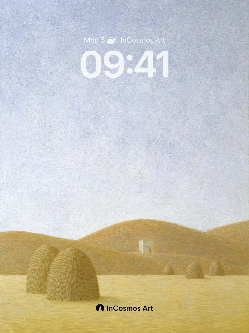 Serenity of Haystacks Wallpaper with Distant Tower