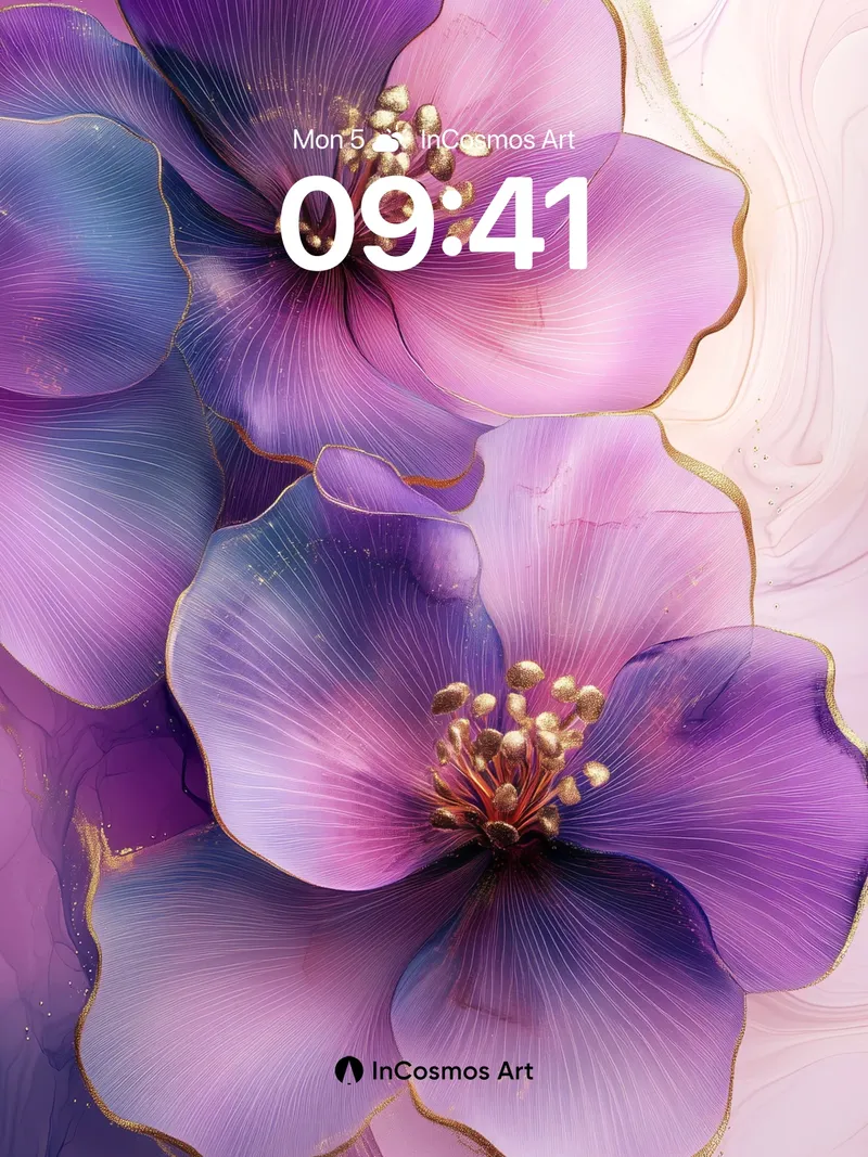 Lavender Mirage Wallpaper with Golden Veins