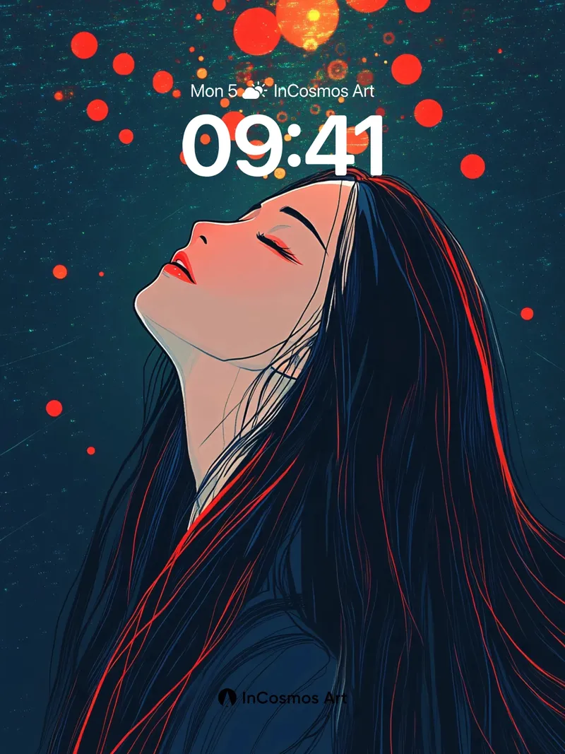 Crimson Constellation Wallpaper with Floating Orbs