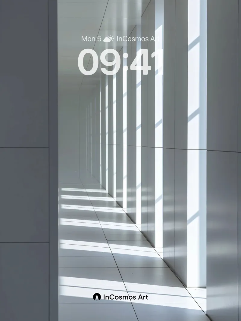 Serenity Corridor Wallpaper with Light Sculptures