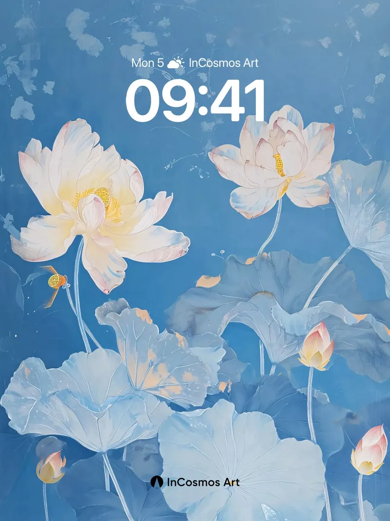 Serene Lotus Wallpaper with Ethereal Blue Depth