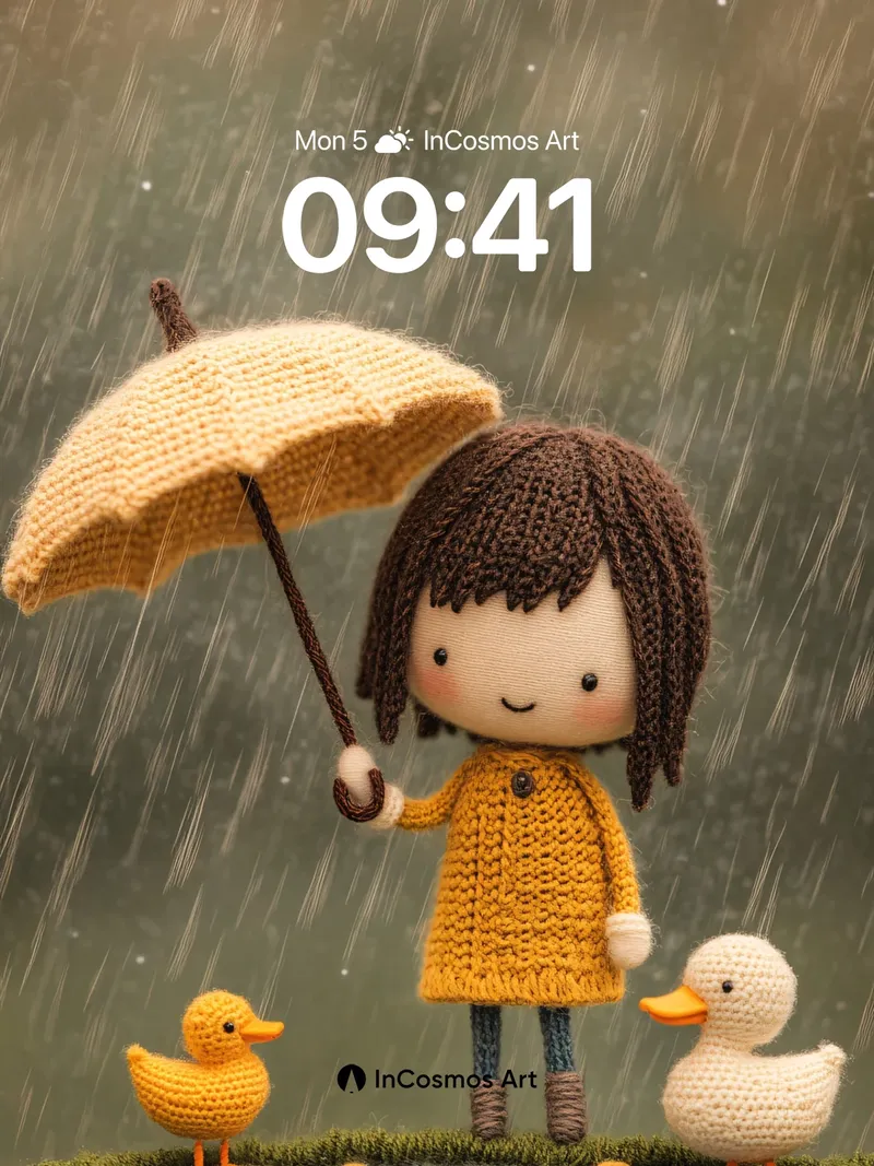 Knitted Rainfall Wallpaper with Ducklings