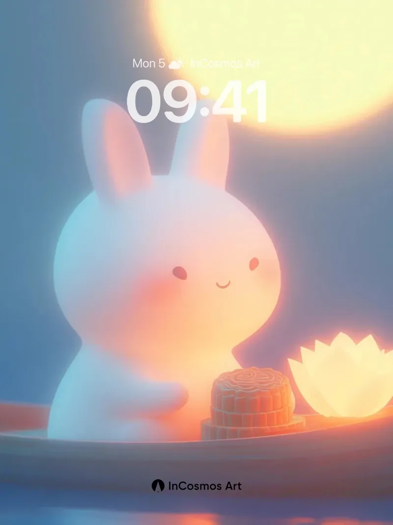 Luminous Moonlight Wallpaper with Floating Bunny