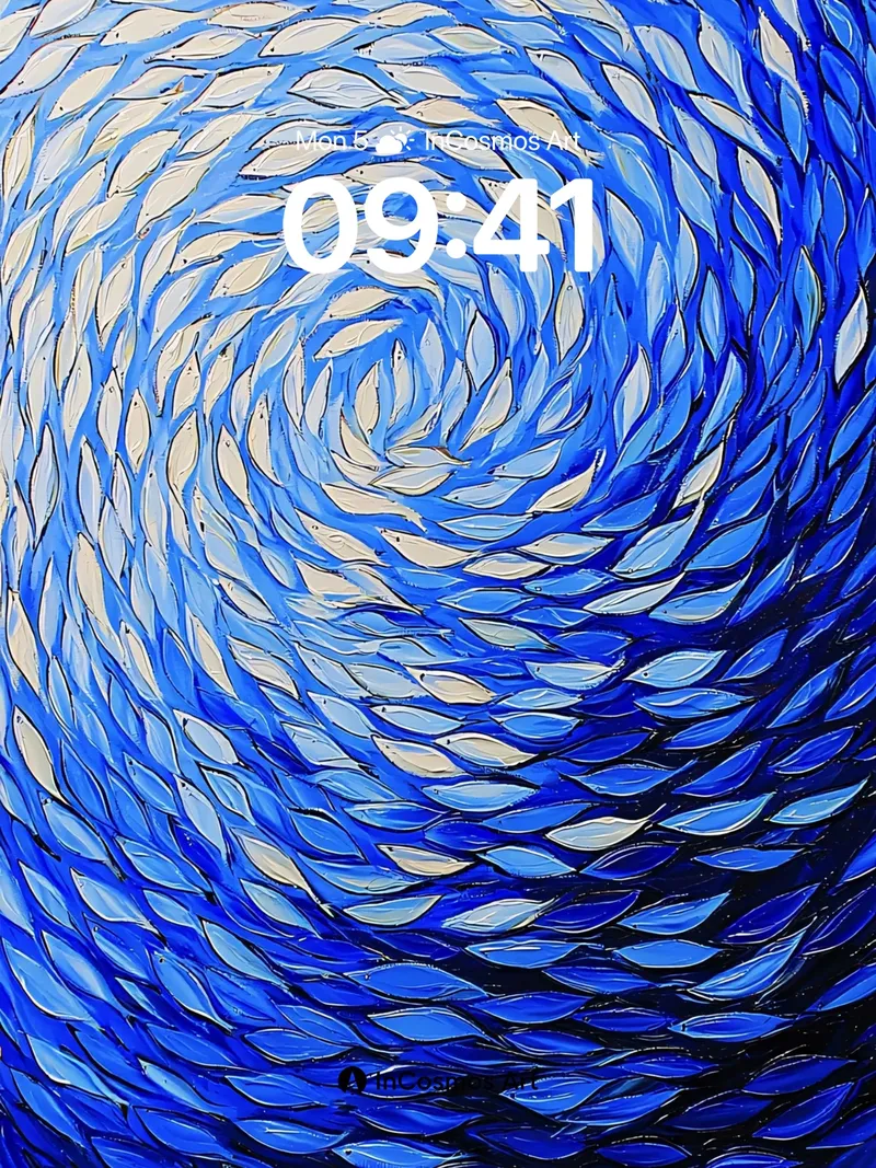 Sapphire Vortex Wallpaper with Swirling Fish