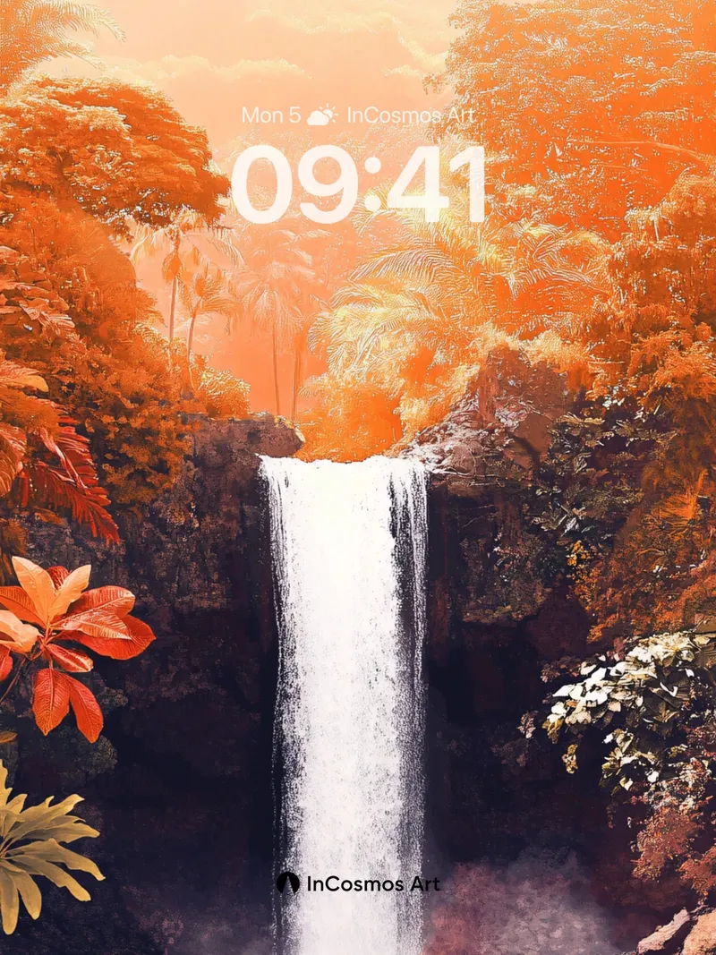 Crimson Cascade Wallpaper with Golden Light