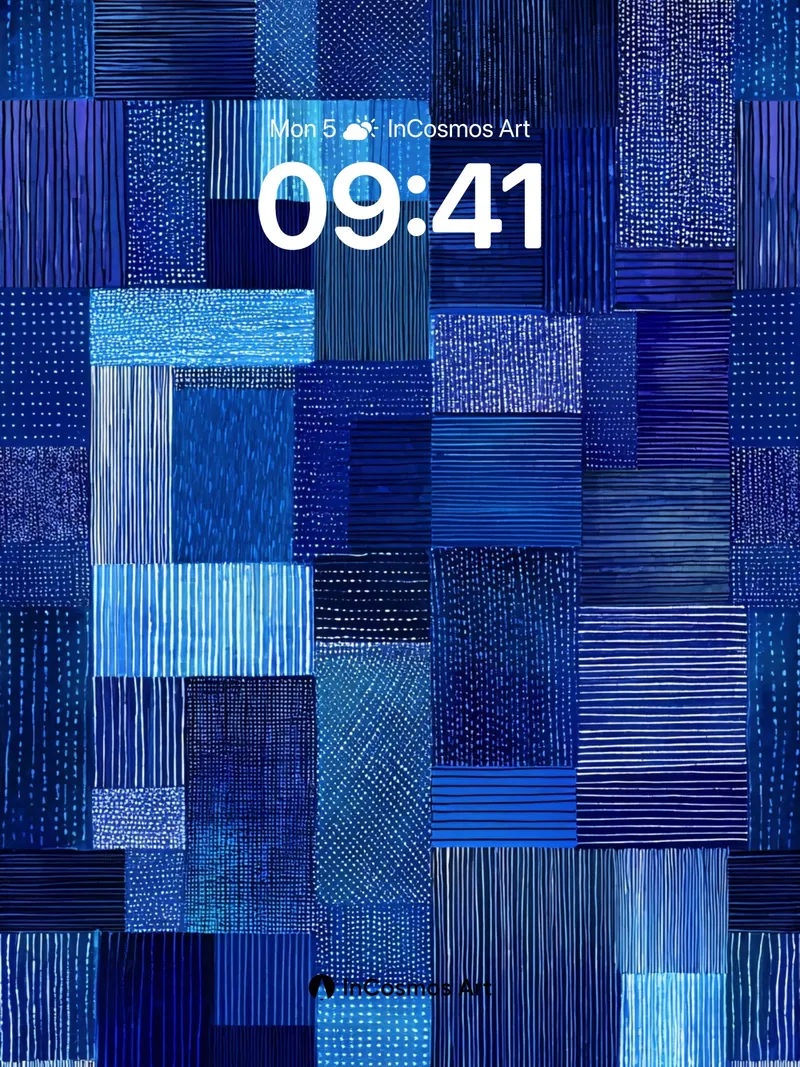 Indigo Tapestry Wallpaper with Stitched Light