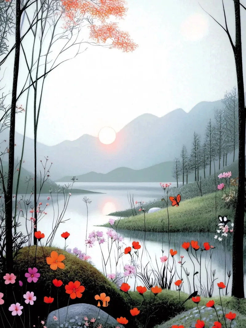 Serene Bloom Wallpaper with Sunlit Mist