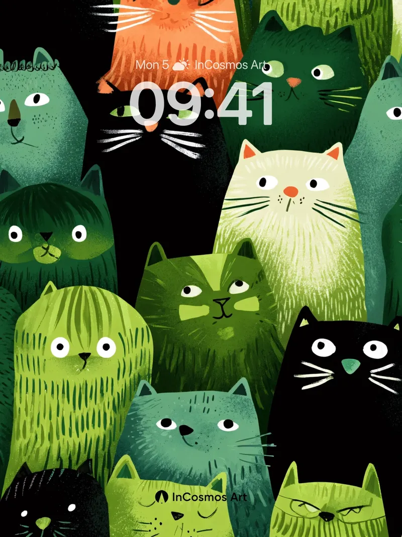 Whimsical Cat Forest Wallpaper with Hidden Eyes
