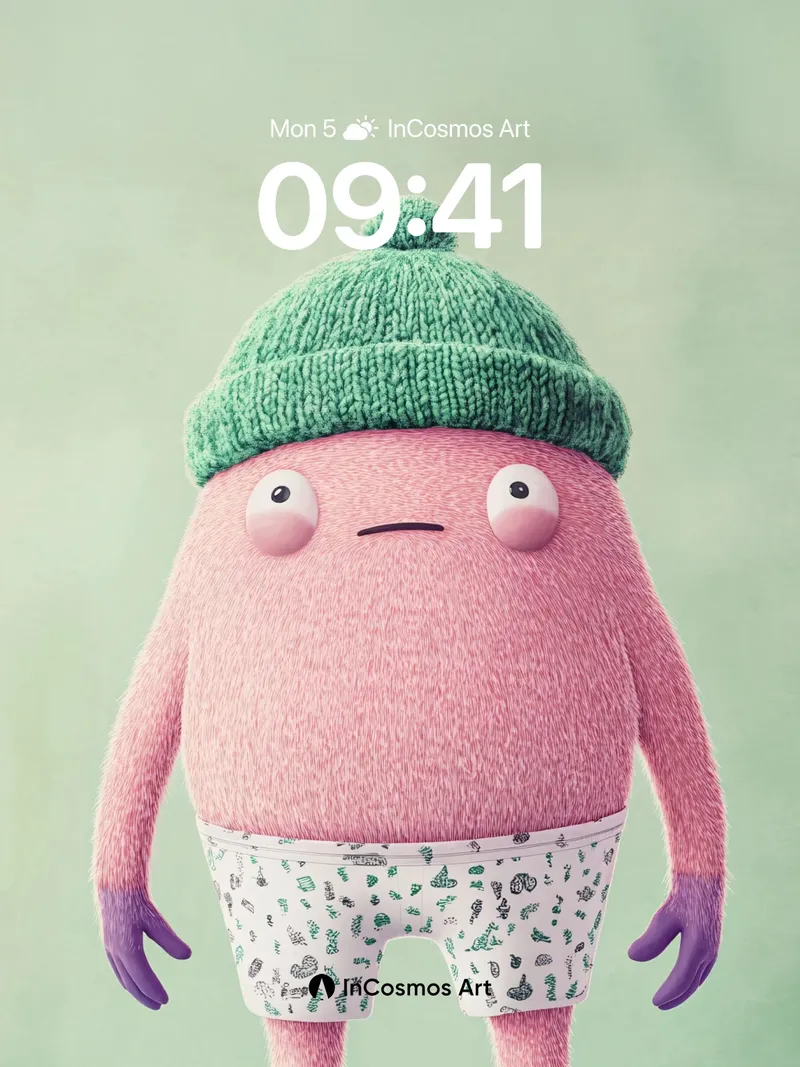 Whimsical Fluff Wallpaper with Knit Cap Charm