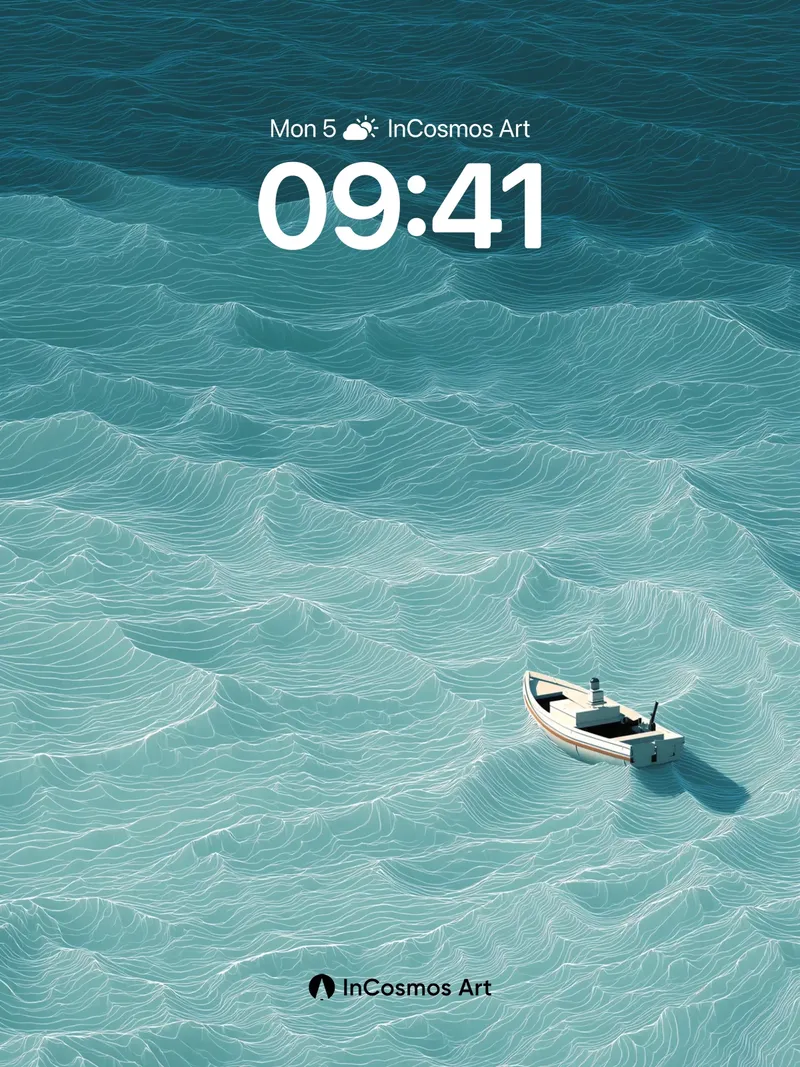 Serene Ocean Drift Wallpaper with Lone Boat