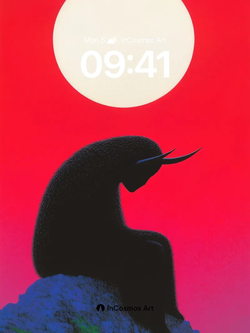 Surreal Solitude Wallpaper with Horned Silhouette