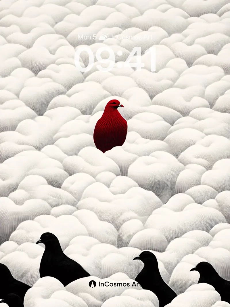 Solitary Crimson Wallpaper Among Clouded Flock