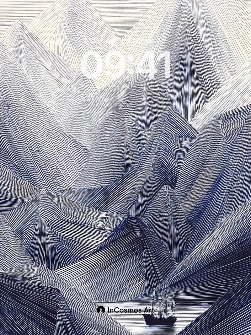 Silent Peaks Wallpaper with Inked Lines