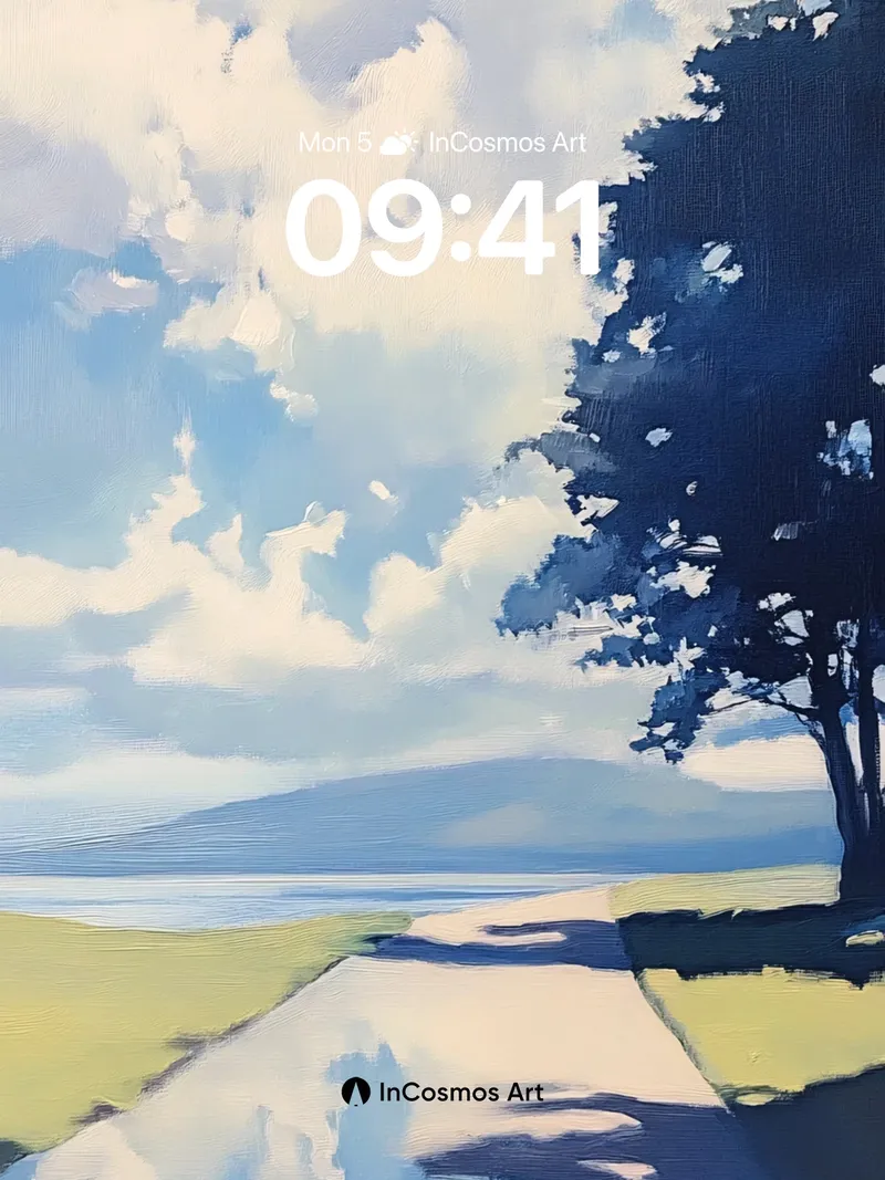 Serene Pathway Wallpaper with Cloud-Reflected Light