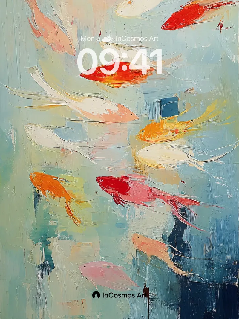 Serene Koi Flow Wallpaper with Ethereal Brushwork