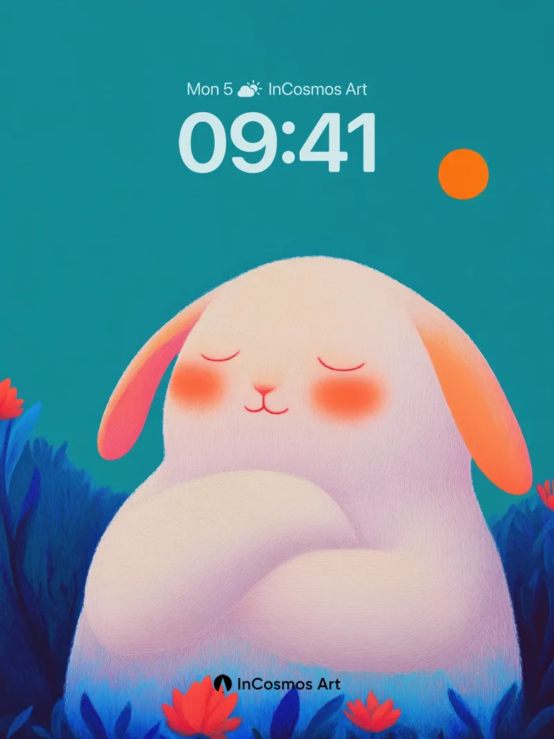 Serene Bunny Wallpaper with Floating Sun