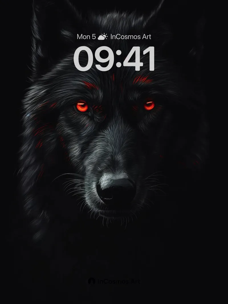 Obsidian Gaze Wallpaper with Crimson Eyes