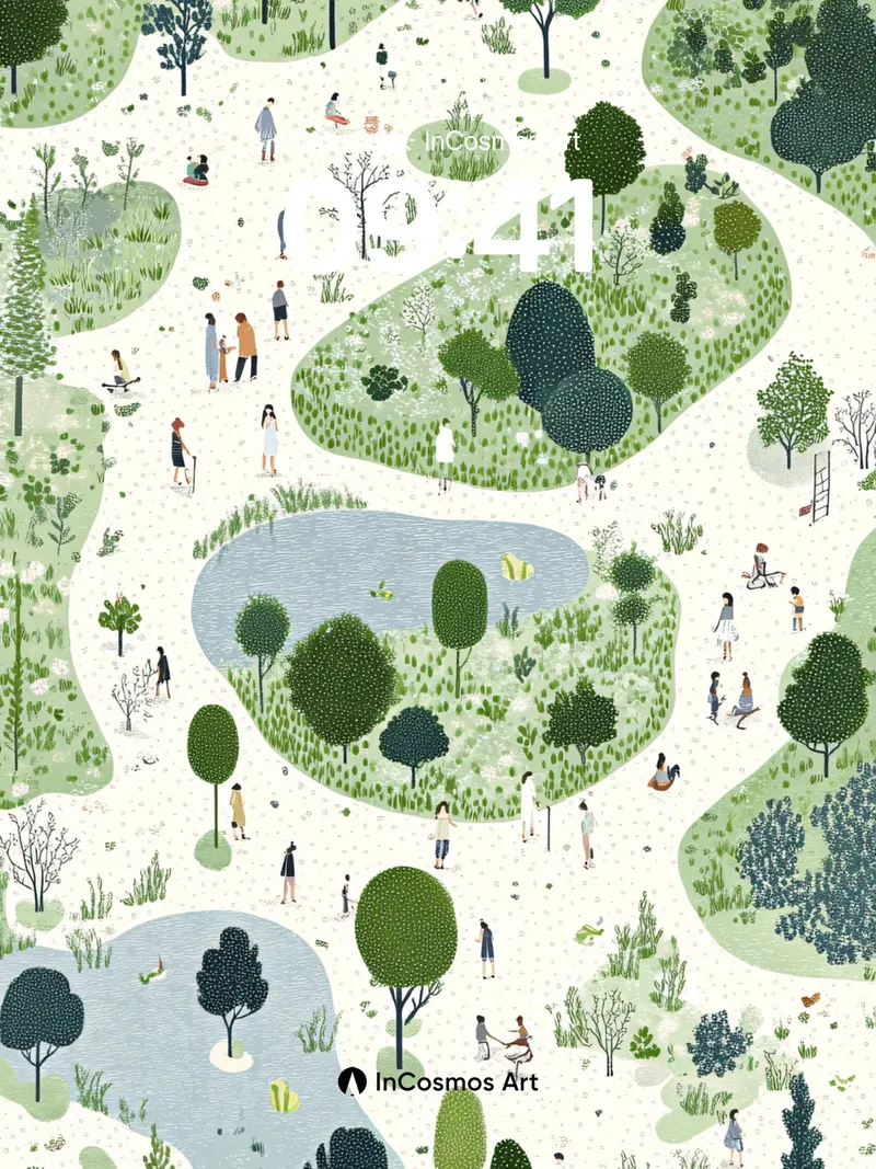 Whispering Grove Wallpaper with Strolling Figures