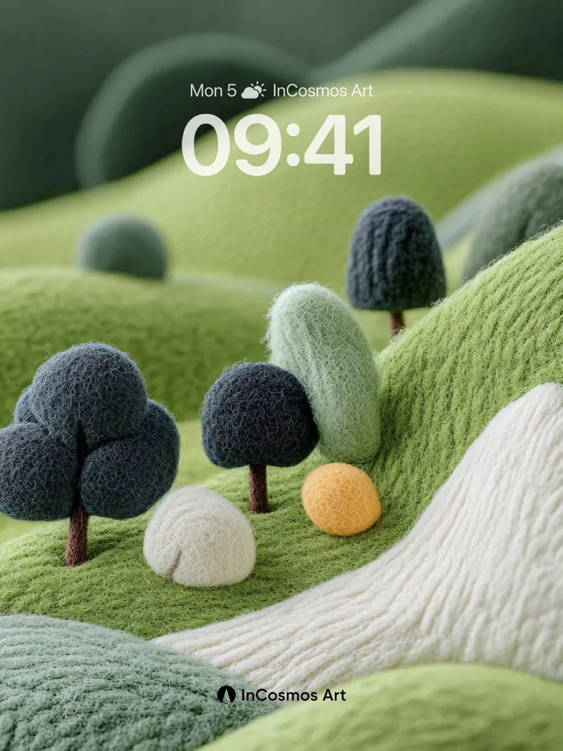 Knitted Valley Wallpaper with Woolen Trees