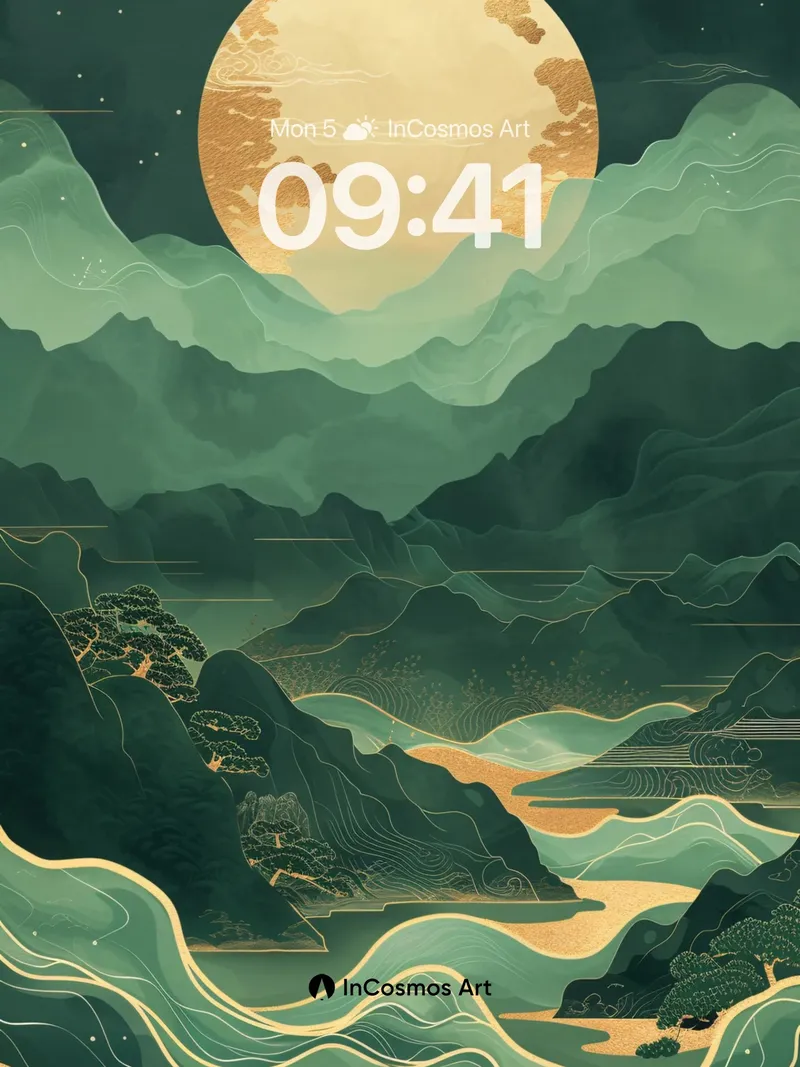 Moonlit Mountain Wallpaper with Golden Veins