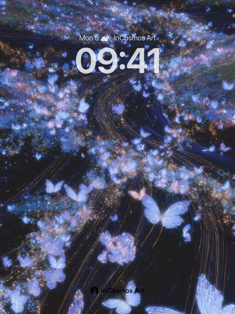 Luminous Butterfly Swarm Wallpaper with Cosmic Trails