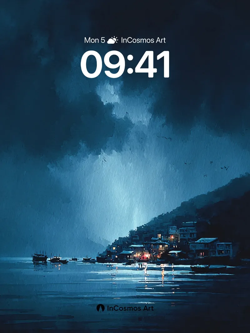 Storm-Lit Harbor Wallpaper with Moonbeam Veil