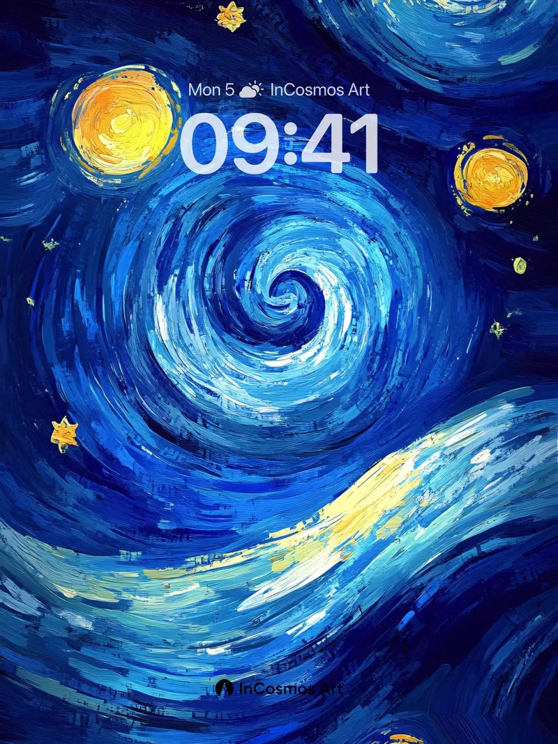 Swirling Night Sky Wallpaper with Golden Stars