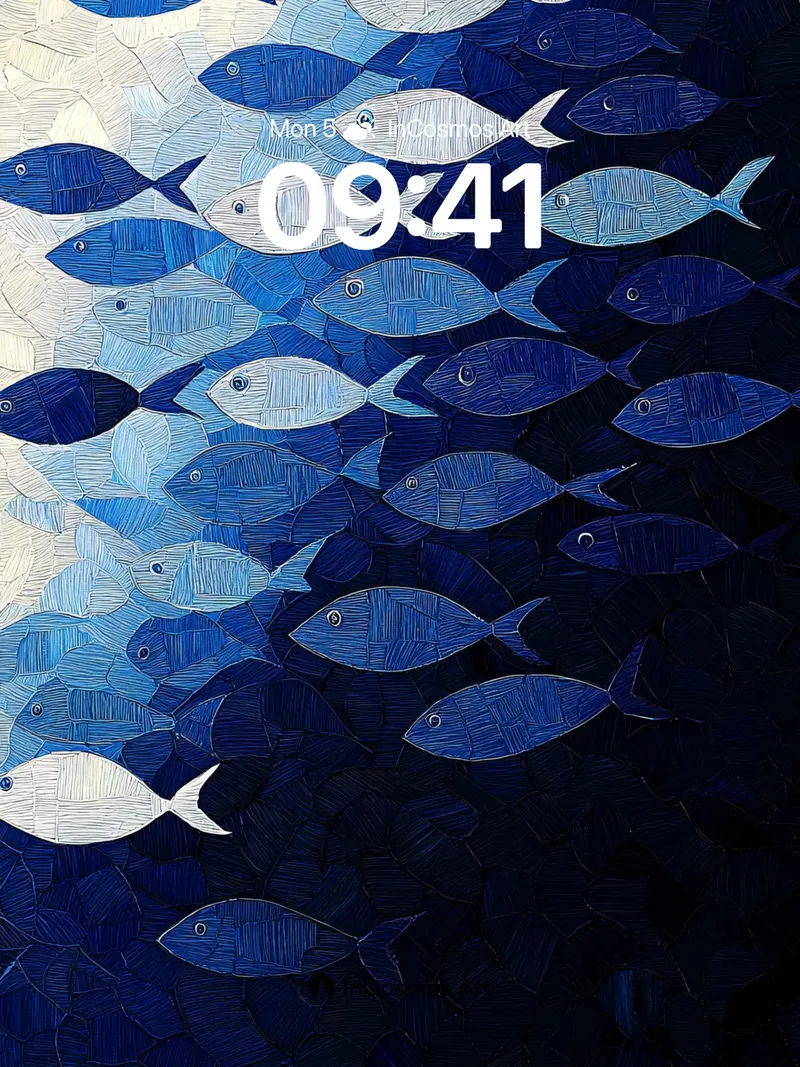Deep Currents Wallpaper with Textured Fish Motif