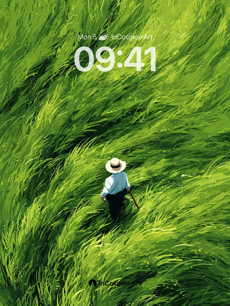 Whispering Green Wallpaper with Solitary Walker