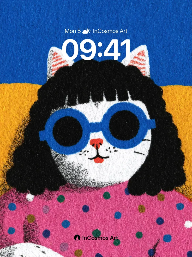 Whimsical Cat Glasses Wallpaper with Polka-Dot Charm