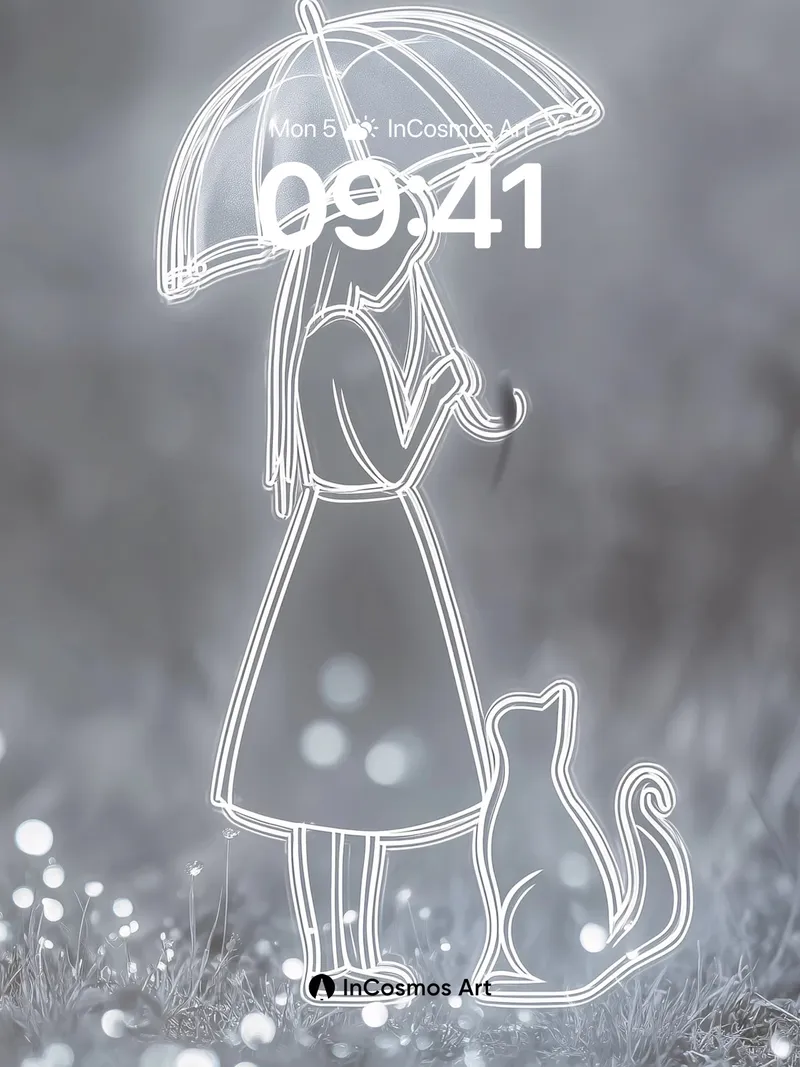 Silent Rainline Wallpaper with Feline Shadow