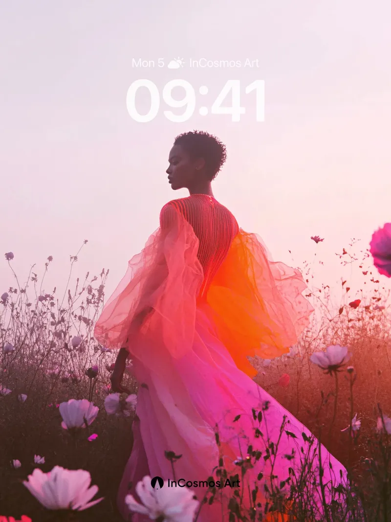 Crimson Mirage Wallpaper with Floating Petals