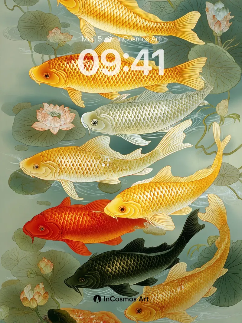 Serene Koi Symphony Wallpaper with Lotus Whispers