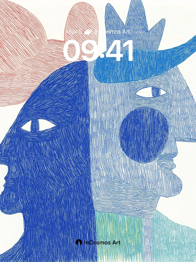 Cubist Duality Wallpaper with Textured Faces