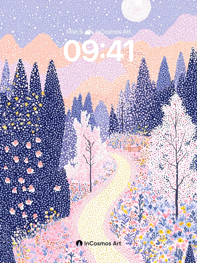 Luminous Pathway Wallpaper with Starlit Forest