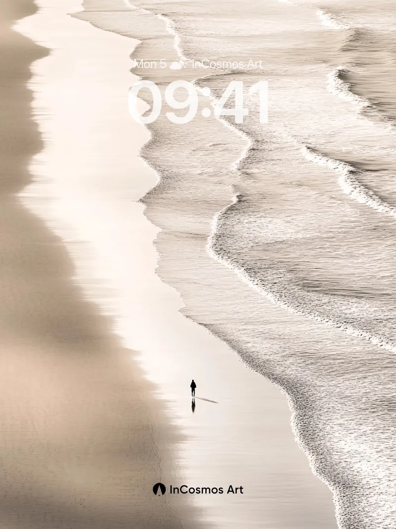 Solitary Shoreline Wallpaper with Infinite Waves