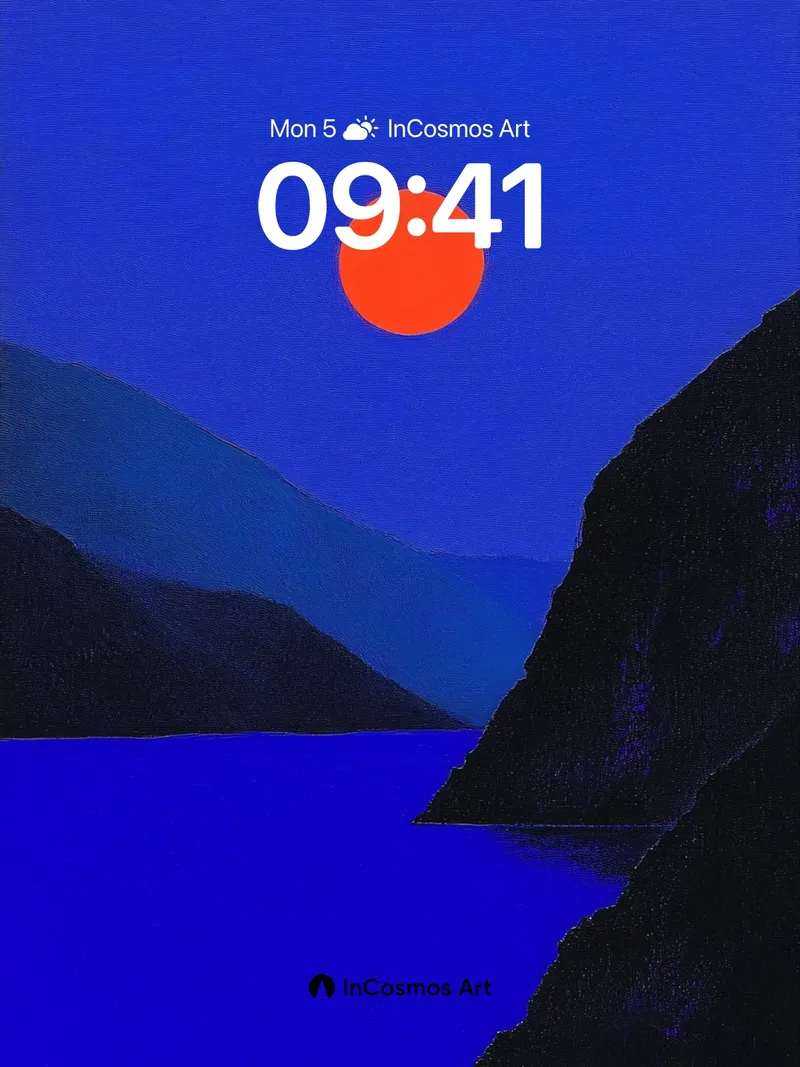 Crimson Orb Wallpaper in Midnight Blue Depths