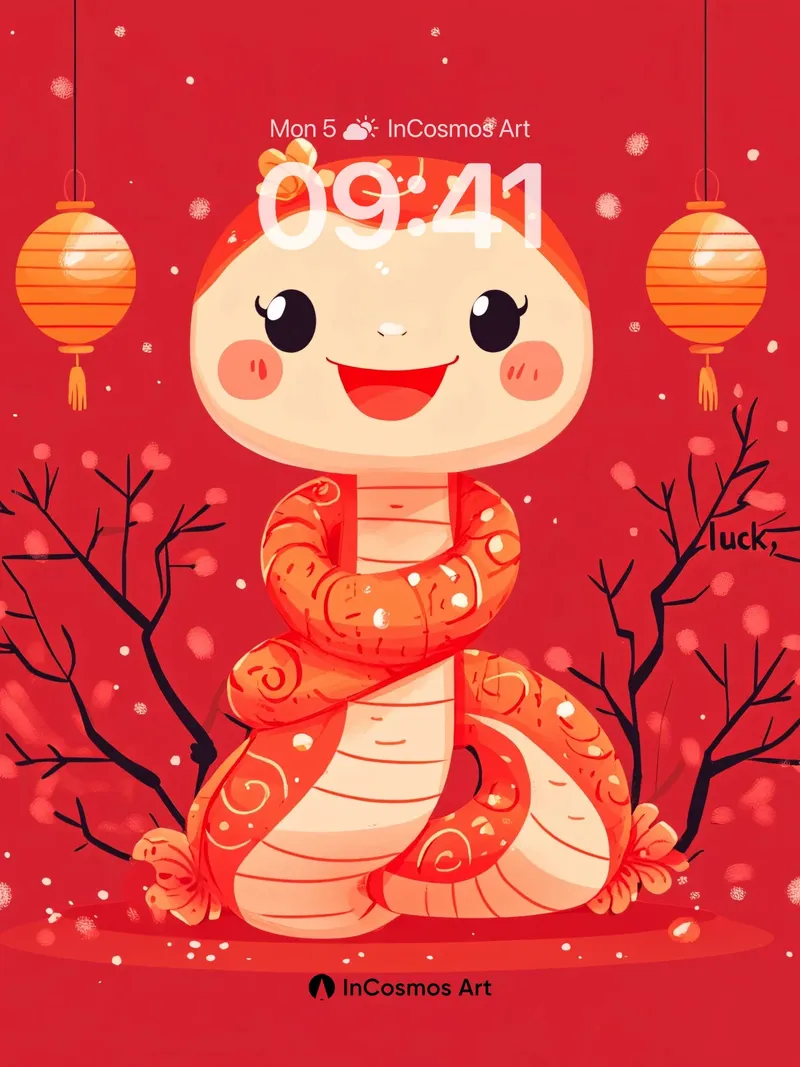 Playful Serpent Wallpaper with Lunar Lanterns