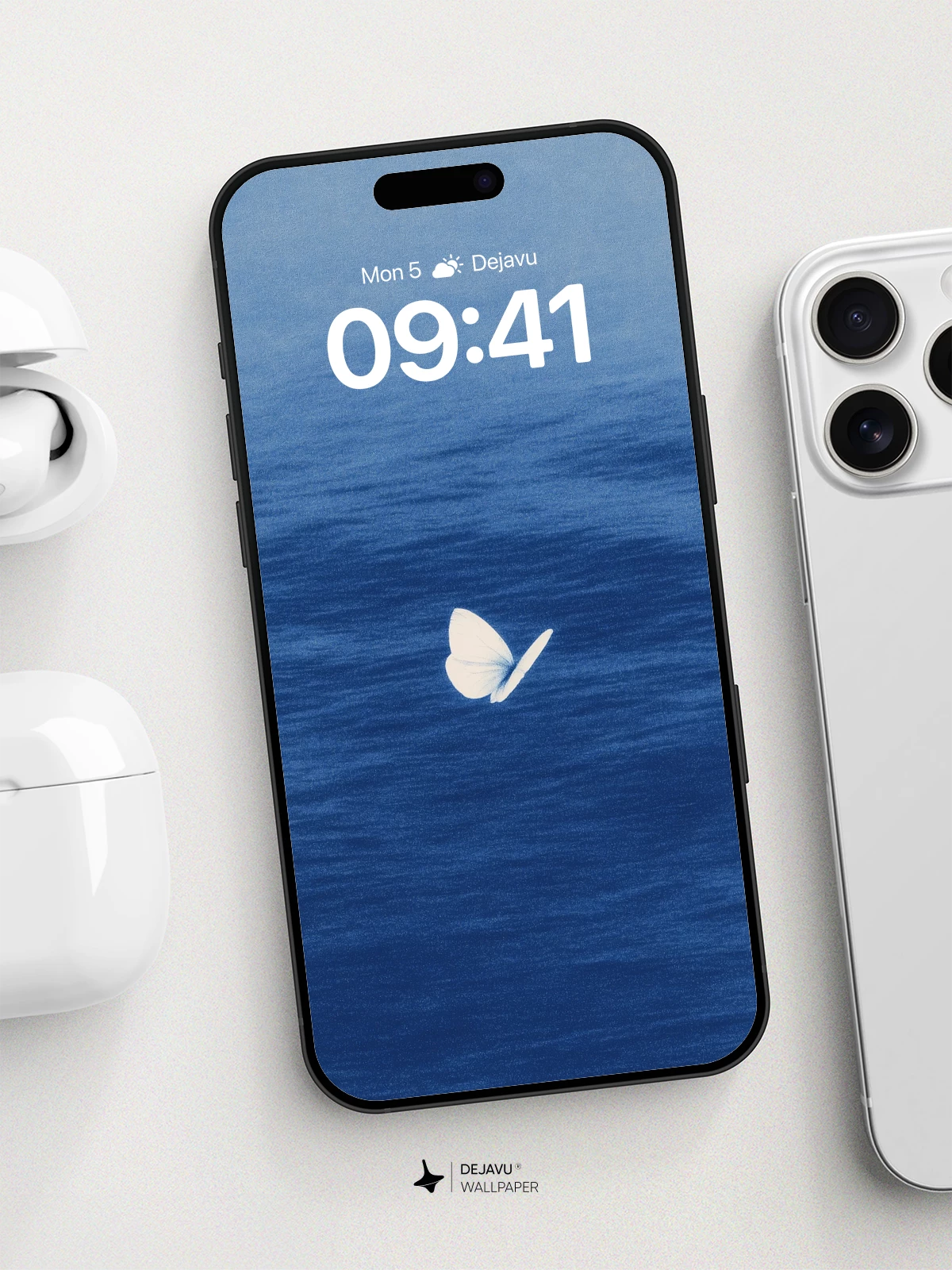 White Butterfly Over Ocean Wallpaper 8K for iPhone and Android