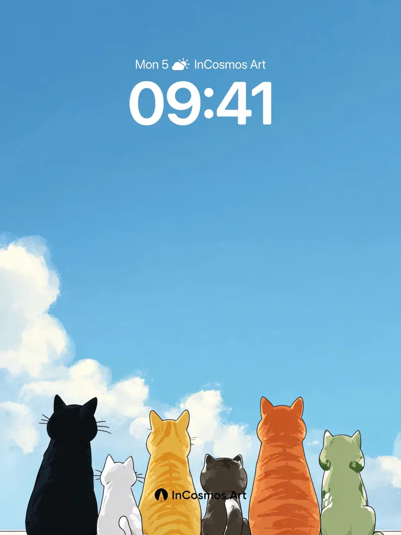 Serenity Cat Lineup Wallpaper with Skyward Gaze