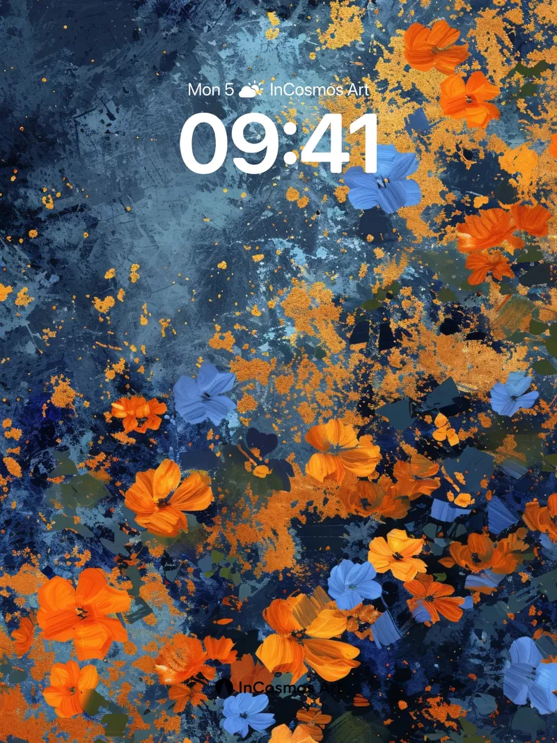 Cobalt Bloom Wallpaper with Golden Dust