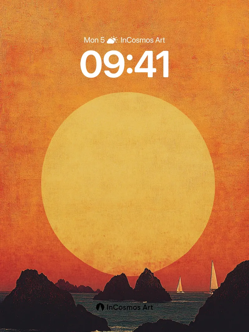 Serenity Sunset Wallpaper with Floating Sails