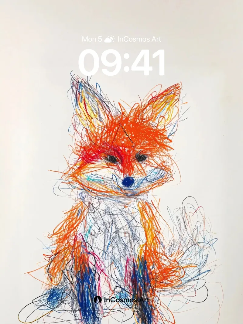 Whimsical Fox Scratch Wallpaper with Color Chaos