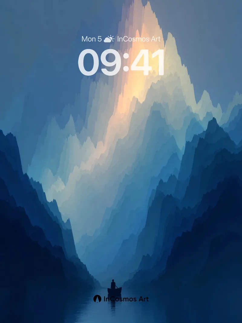 Cerulean Silence Wallpaper with Mountain Light