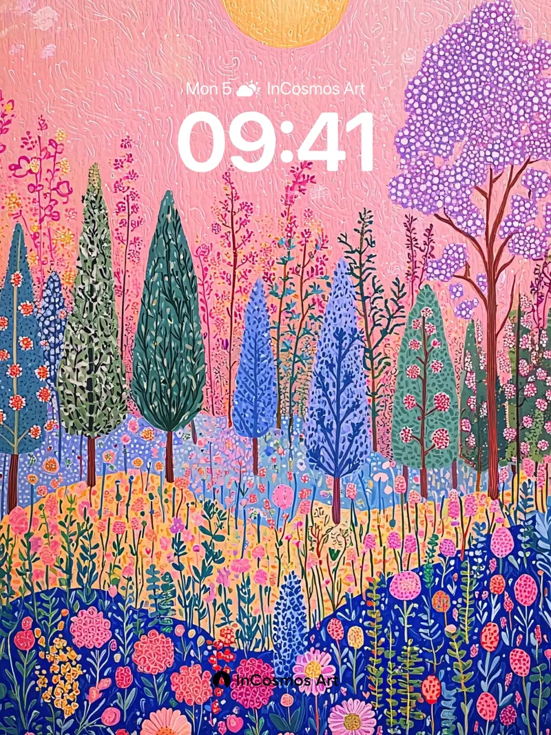 Whimsical Forest Wallpaper with Polka-Dot Canopy